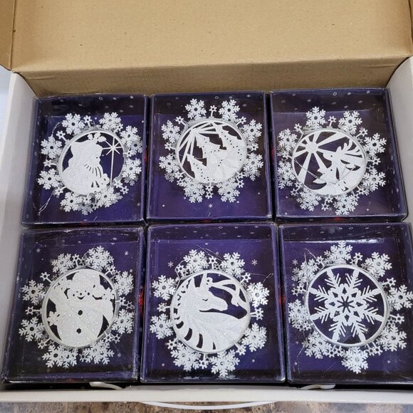 Ornaments Set 12 Metal Winter Lace Snowflake White Hanging Christmas Tree Box - Picture 4 of 10